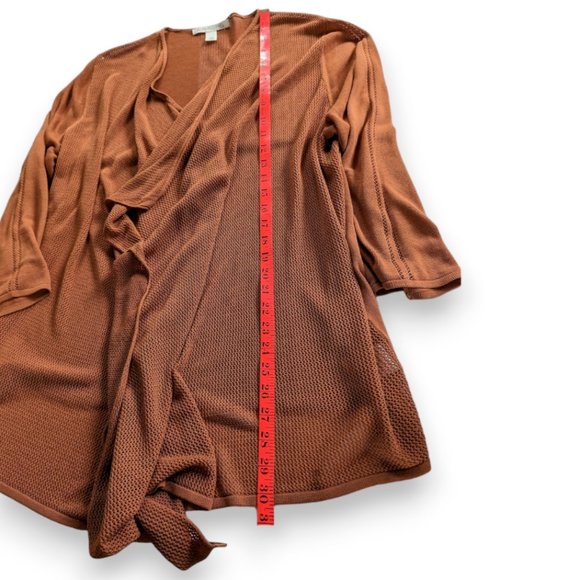 Emaline Woman Waterfall Sweater Rust Orange Lightweight Asymmetrical Cardigan 1X - Picture 6 of 7